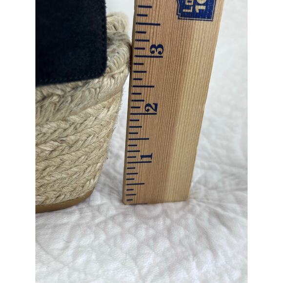 Bettye Muller Women 7 Espadrille Black Suede Strap Wedge Heel Vacation Sandal - Picture 4 of 11